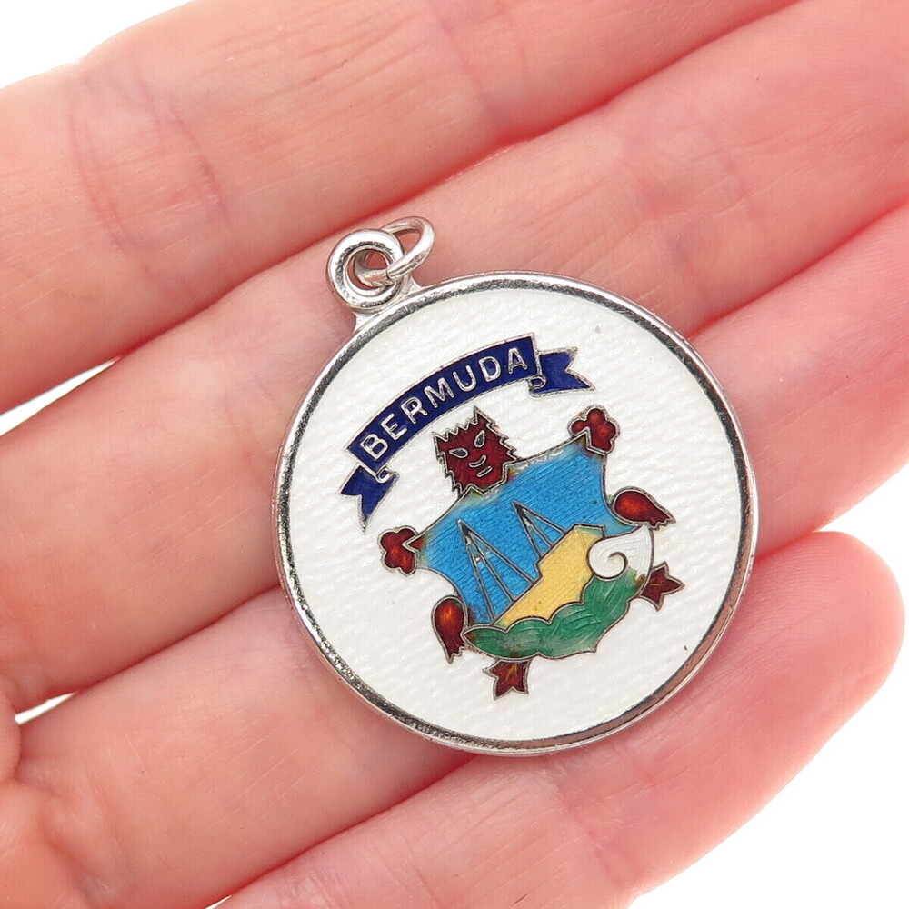 Breadner Co. 925 Sterling Silver Vintage Enamel Bermuda Coat of Arms Pendant